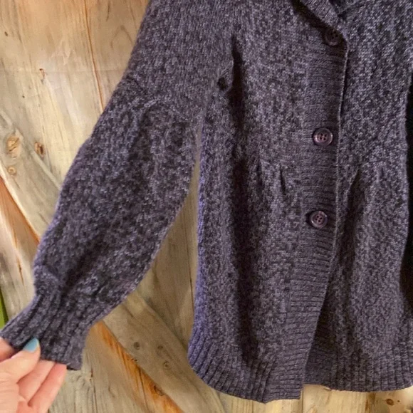 Relativity Wool Blend Soft Stretchy Warm Cozy Purple Long Button-Up Cardigan - Picture 3 of 4